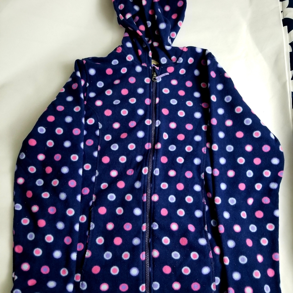 Girl Lands End Polka Dot Fleece Jacket and Gloves